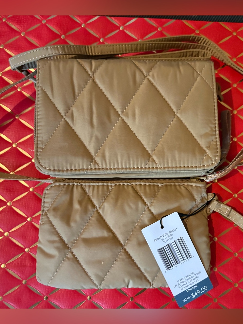 Vera Bradley Quilted Taupe Crossbody Wristlet